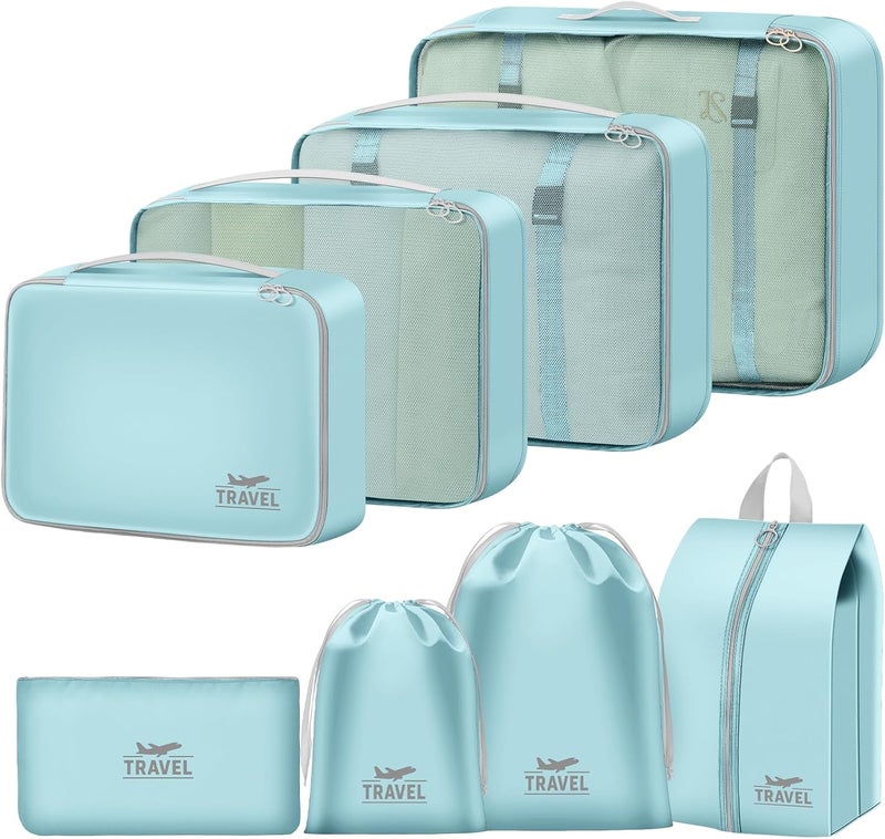 YEEYAA 8 Set Packing Cubes for Travel Suitcase Organizer Bags Luggage Packing Cubes Set Travel Essentials Accessories Gifts for Women Blue - Image 1